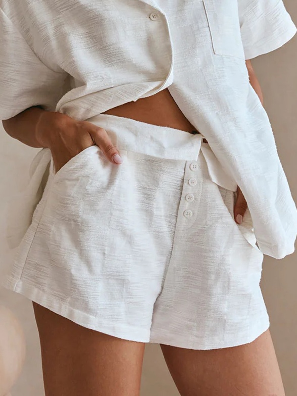 SABO Cena Shorts White Foldover High Waisted Linen Blend Resort NWT S